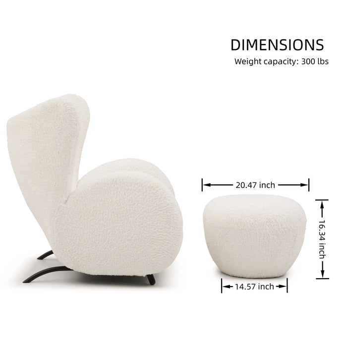Wingback Armchair & Ottoman Combo For Living Room - White