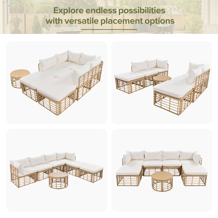 Outdoor Patio Furniture, All-Weather Rattan Sectional Sofa Set With Thick Cushions And Pillows, Freely Combined Conversation Sets For Garden, Backyard, Balcony