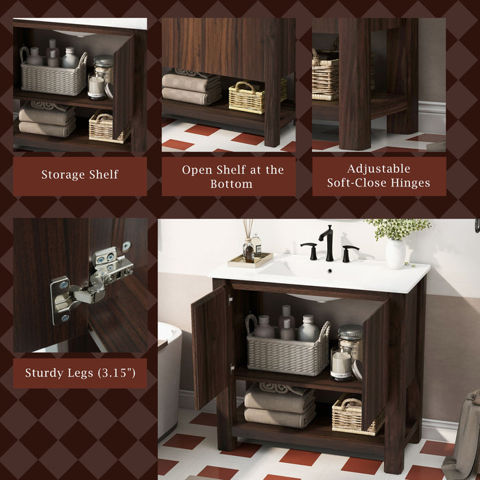 Modern Bathroom Vanity With Rectangle Ceramic Sink, Soft Closing Doors