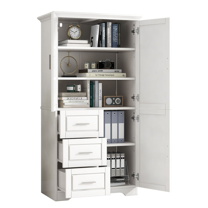 Tall And Wide Storage Cabinet With Doors, 3 Drawers