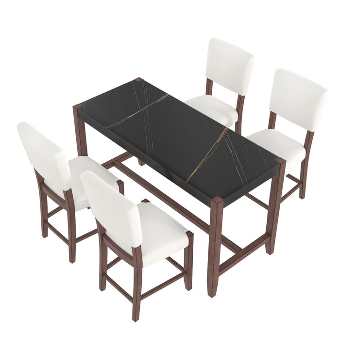 5 Piece Counter Height Dining Set, Bar Table With 4 Upholstered Chairs
