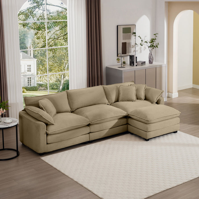 Oversized Modular Cushion Sofa With Ottoman, Low Back, Deep Seating Sofa Set