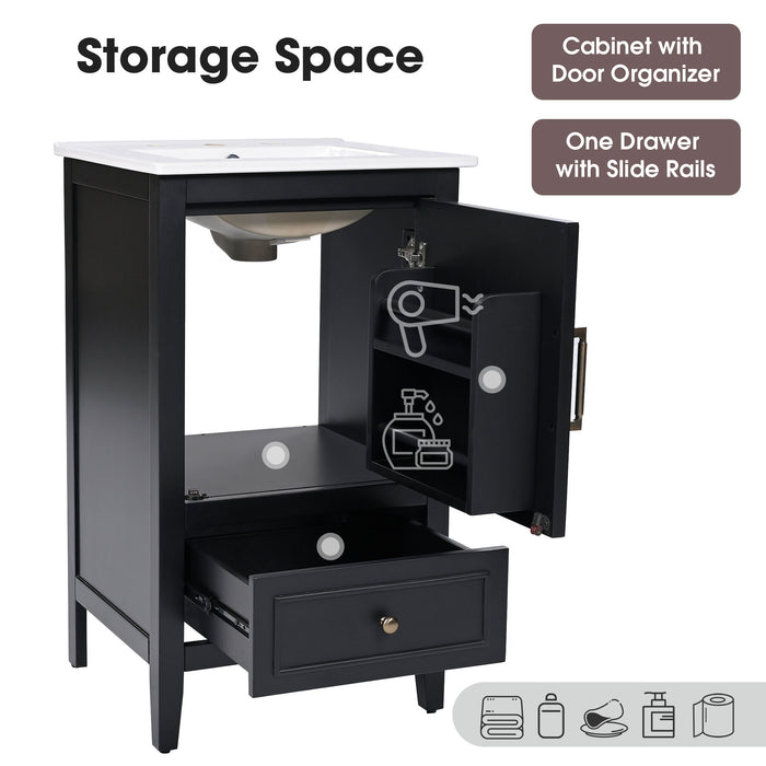 Modern Bathroom Vanity With Sink, Cabinet Storage, Drawer & Adjustable Feet