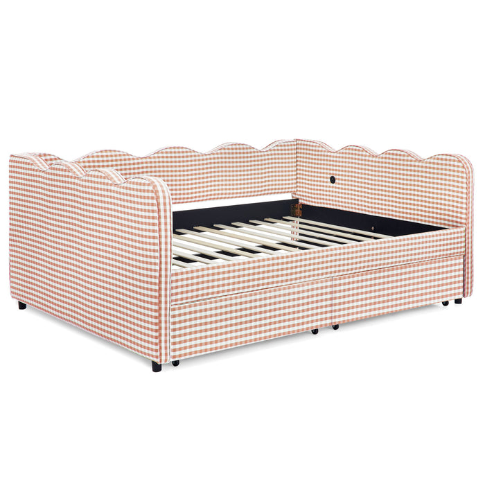 Gingham Daybed With USB Charging Port, Wave-Shaped Design