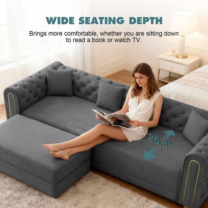 3-In-1 Convertible Sleeper Sofa With Movable Ottoman For Living Room