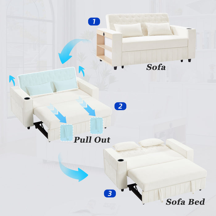 Pull-Out Sofa Bed Convertible Couch With Adjustable Backrest For Living Room