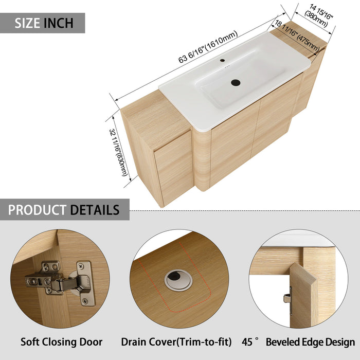 Freestanding Bathroom Vanity With Sink, 2 Small Storage Cabinets, Soft Close Doors