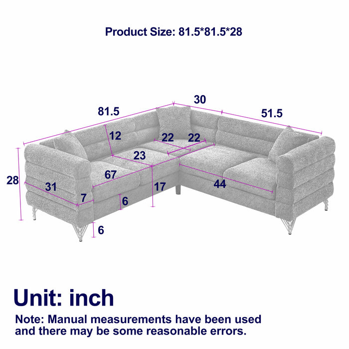 Oversized L - Shaped Corner Sofa, 5 Seater Sectional With 3 Cushions, Living Room Furniture - Orange