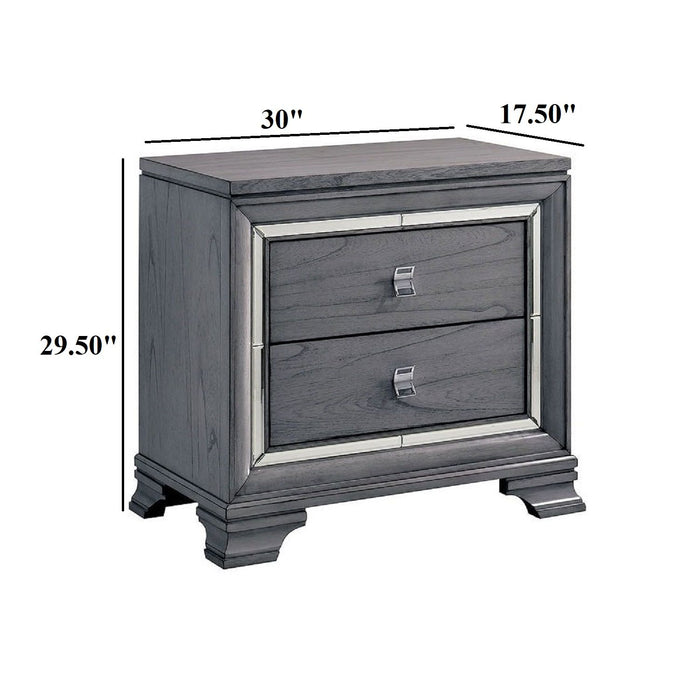 Nightstand With Mirror Trim - Light Gray