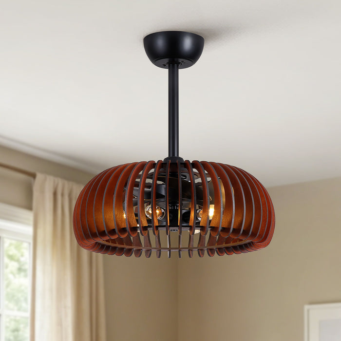 Pumpkin Ceiling Fan, Fandelier With 6 E12 Sockets, Reversible DC Motor, Adjustable Hanging, 6 Speeds Remote Control - Black