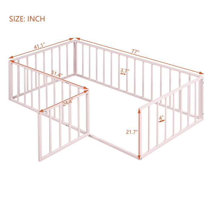 Metal Floor Bed Frame With Fence And Door