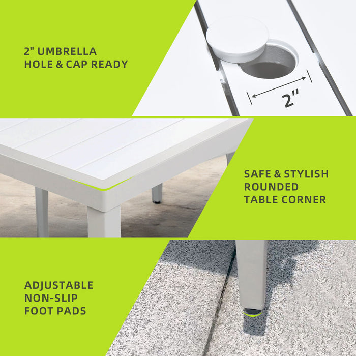 Outdoor Patio Dining Table With Tapered Feet & Umbrella Hole