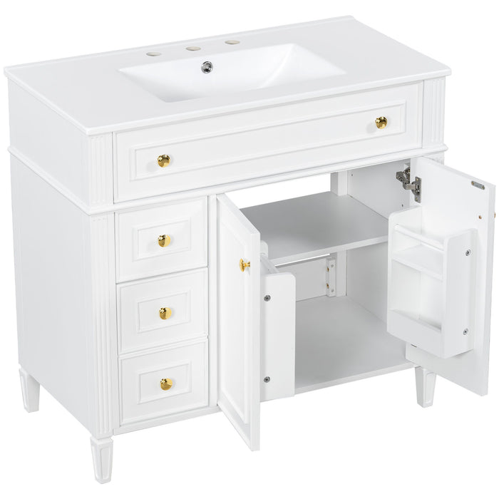 Bathroom Vanity With Sink, 3 Drawers & 2 Soft-Close Doors