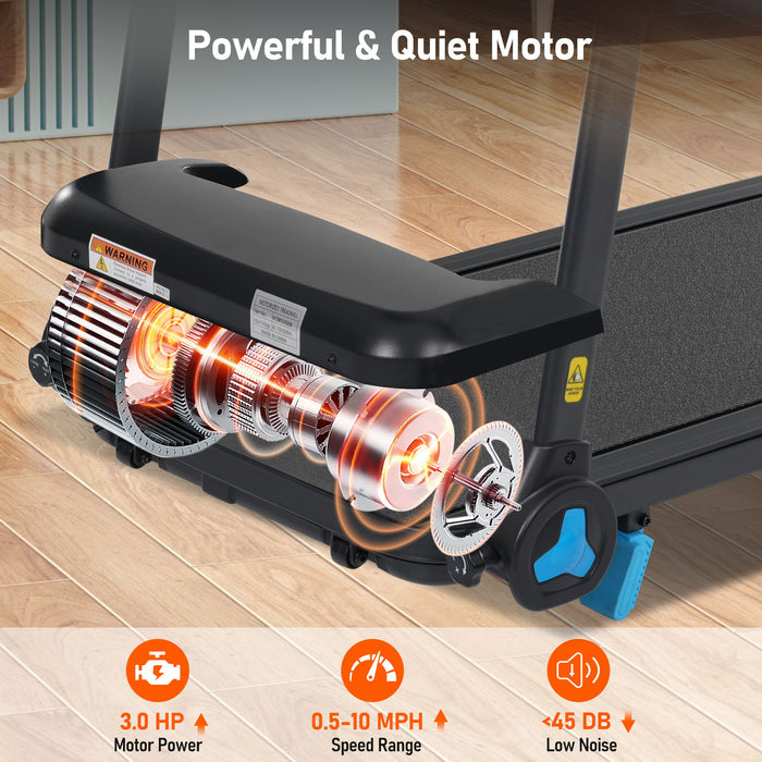 Folding Treadmills For Home Small, 3.0Hp Portable, 10Mph Walking Pad With Incline, Bluetooth, Heart Rate Sensors, Charge Station - Black