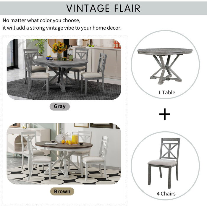 Dining Set With Extendable Round Table And 4 Upholstered Chairs