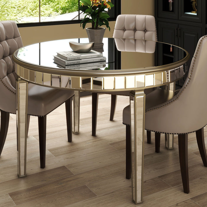 Round Glass Dining Table With Mirror Top - Silver