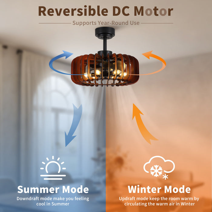 Ceiling Fan, Fandelier With 6 E12 Sockets, Reversible DC Motor, 6 Speeds, Remote Control, Adjustable Hanging - Black / Brown