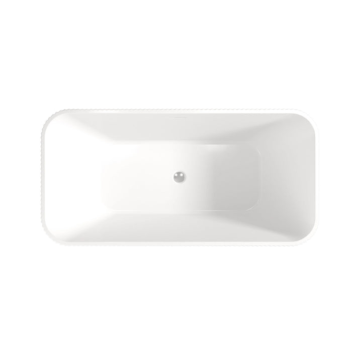 Rectangle Linear Freestanding Soaker Tub With Pop Up Drain, Double Wall Insulated Construction - Gloss White