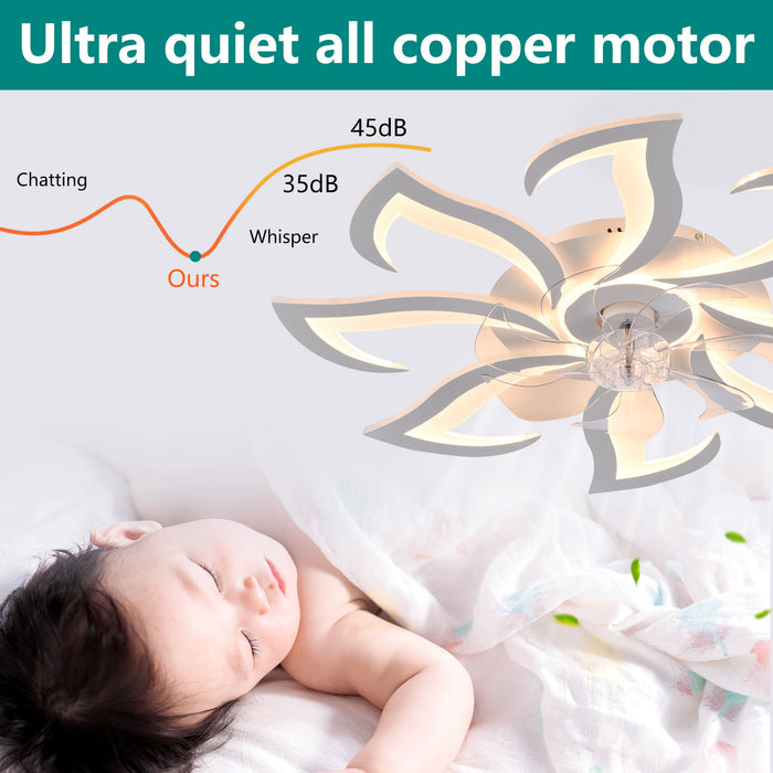 Flower Ceiling Fan With Remote Controlled LED Light, Flush Mount DC Motor Fan