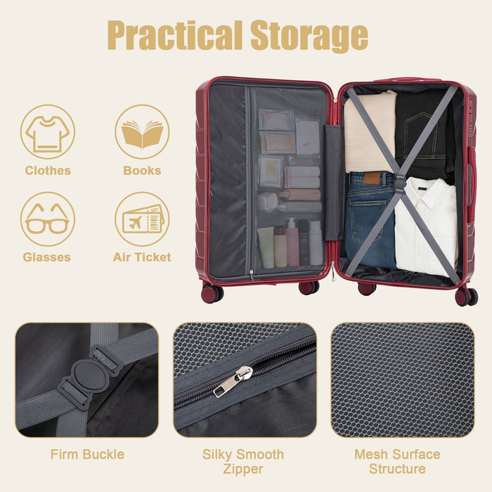 Hard Shell Luggage With Scratch Resistant Surface, 4 Wheels, Combination Lock & Side Hooks