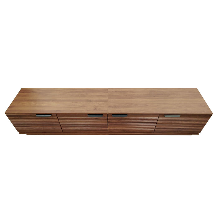 TV Stand, Entertainment Center With Fluted Door & Cable Management, Soft Closing Hinges - Walnut