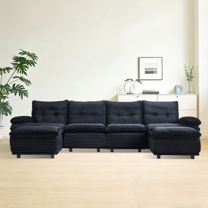 Upholstery Modular Sectional Sofa , 4 Seater With 2 Ottomans For Living Room - Black