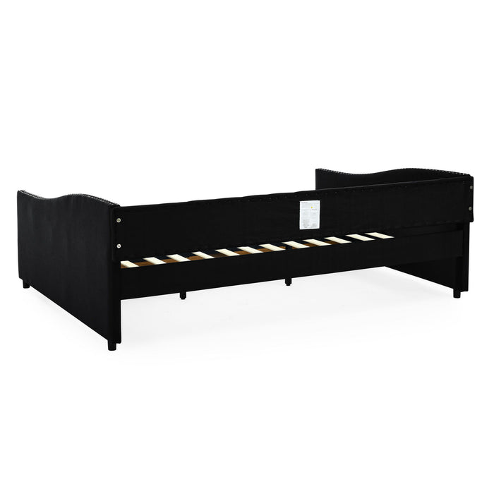 Upholstered Tufted Daybed With 2 Drawers, Waved Arms