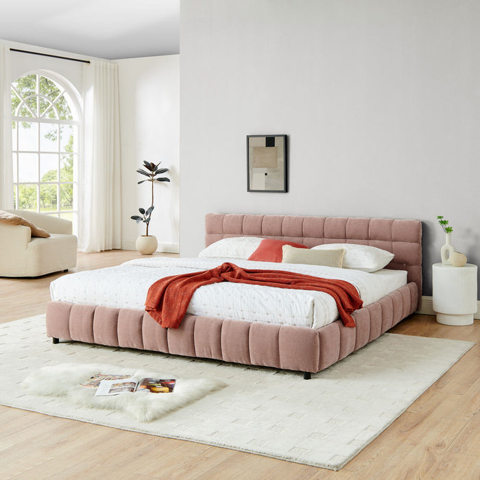 Modern Platform Bed Frame With Thick Chenille Fabric