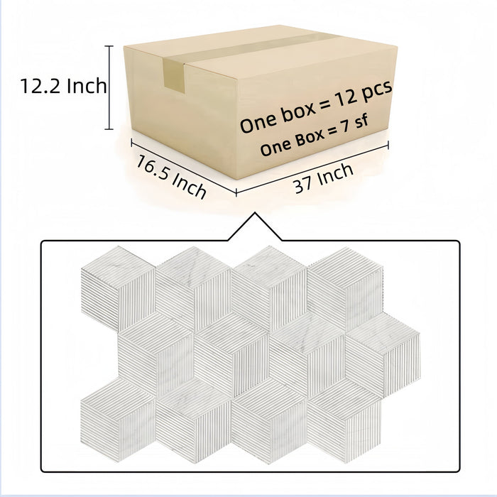 Hexagon Natural Stone Marble Tile, 3D Fluted (Set of 12)