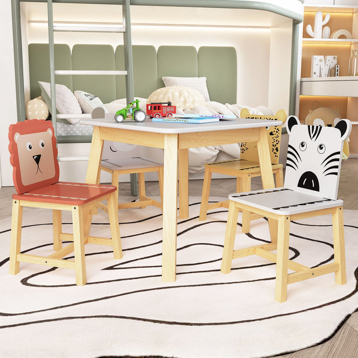 Kids Table And Chair Set With Cartoon Animals Design - White