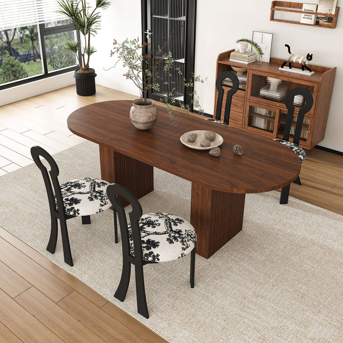 Oval Dining Table For 6 With 4 Upholstered Chairs - Walnut / Black