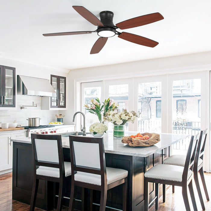 52" Flush Mount Ceiling Fan With Light, DC Motor, Remote Control, Dual Color