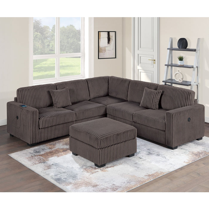 Upholstered L - Shaped 4 Piece Sectional Set With USB, Cocktail Ottoman
