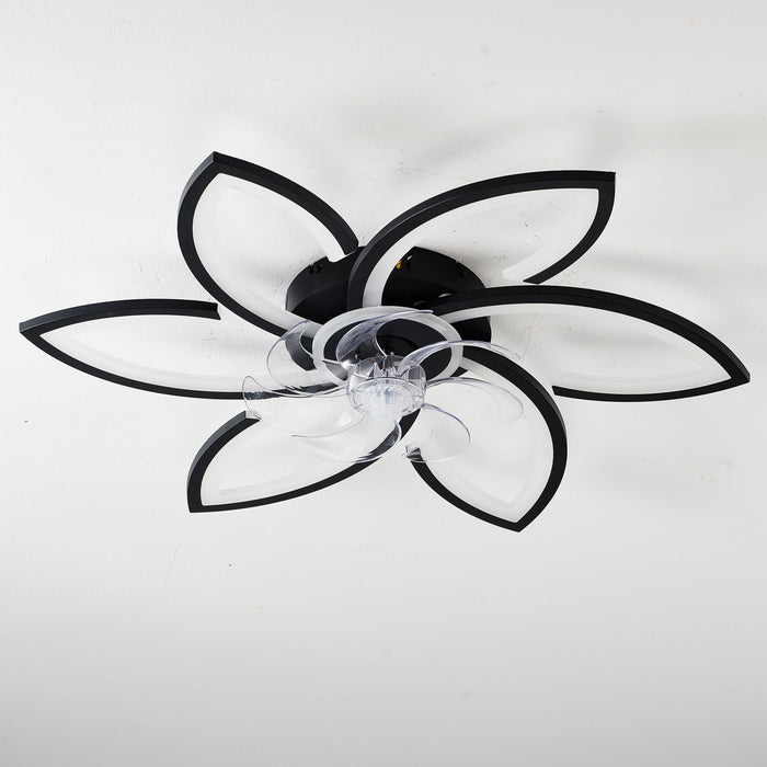 30" Flower 6 Speed Ceiling Fan With Remote Controlled LED Lights, Low Profile Flush Mount Fan