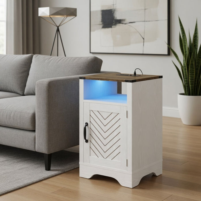 Farmhouse Nightstand With Charging Station & Storage