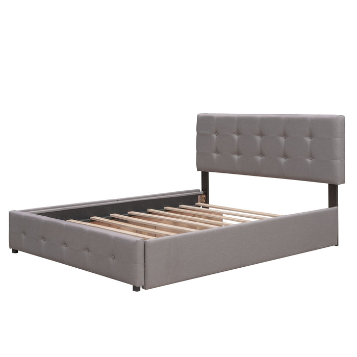 Upholstered Platform Bed With Classic Headboard And Drawers, No Box Spring Needed