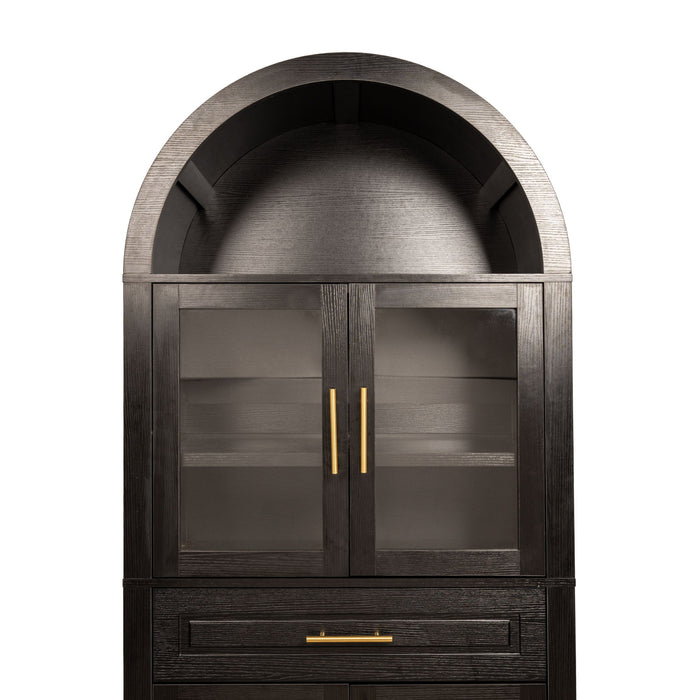 Arched Kitchen Pantry Cabinet With Adjustable Shelves & Barn Door Design