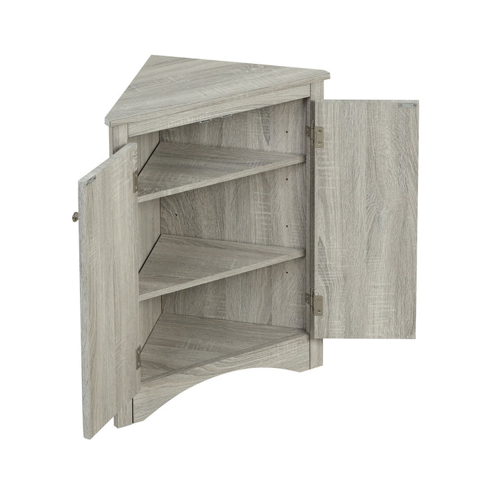 Triangle Bathroom Storage Cabinet With Adjustable Shelves, Freestanding Floor Cabinet - Oak