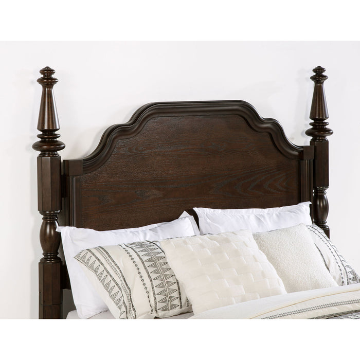 4 Poster California King Bed With Serpentine Headboard - Dark Oak