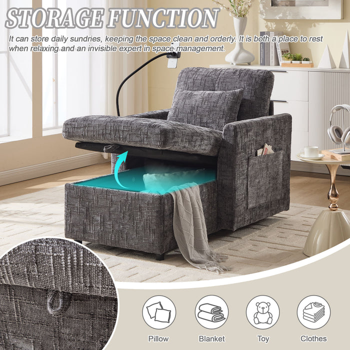 Multifunctional Chenille Recliner Sofa With Storage And Phone Bracket