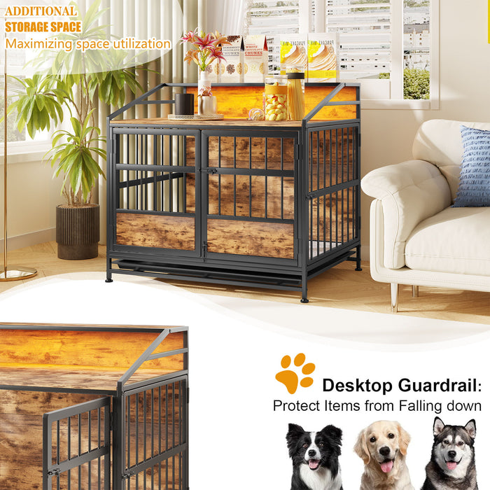 Multi Function Dog Crates With Storage, Double Doors, Indoor Dog Crate - Black Brown