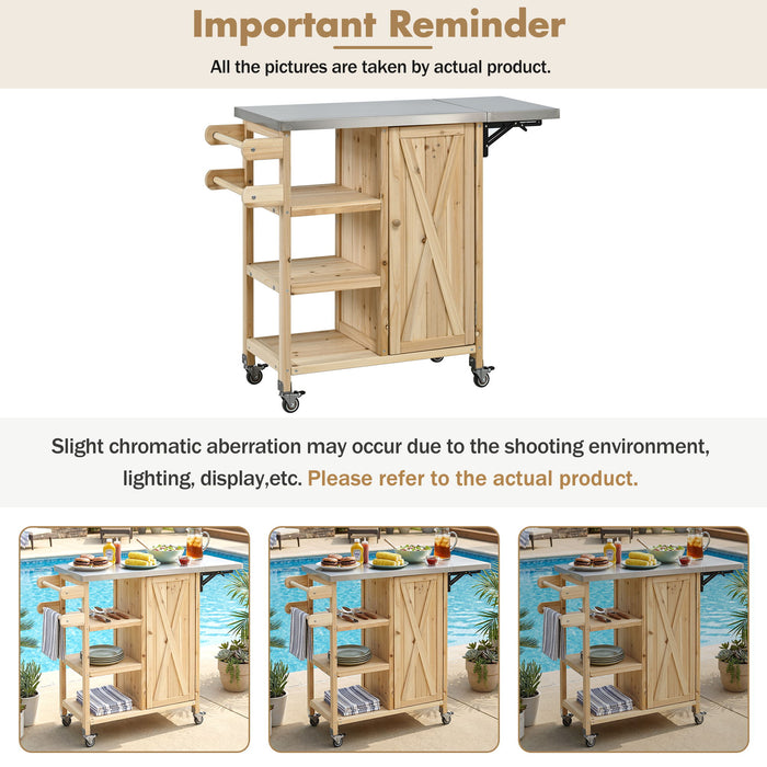 Foldable Outdoor Kitchen Island With Storage Cabinet