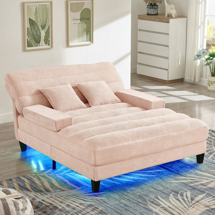 Chaise Bed Lounge Sofa Chair With Adjustable Backrest And LED Light Strip - Pink