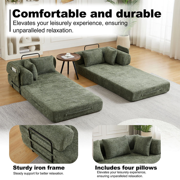 Convertible Sleeper Sofa Bed With Cylindrical Pillow