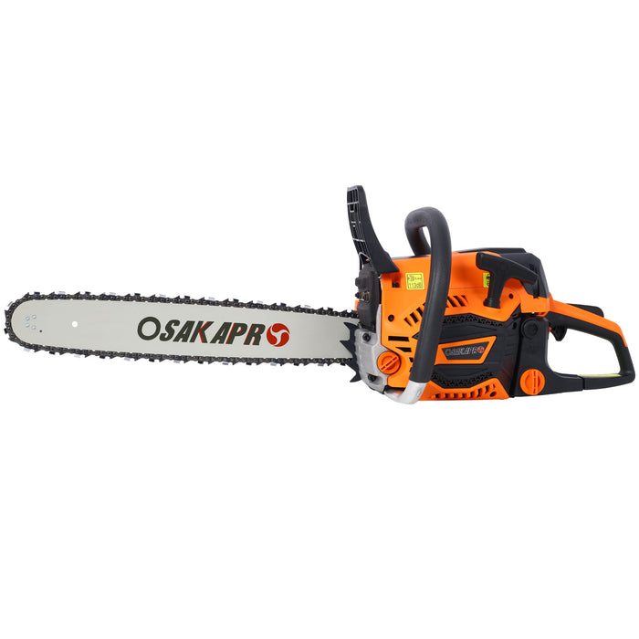62Cc Gas Powered Chainsaw 2 Cycle Handheld Cordless Chain Saw Aluminium 18" And 20" Guide Bar - Orange
