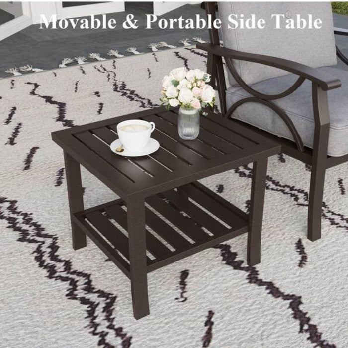 Square 2 Tier All-Weather Outdoor Side Table With Slatted Top