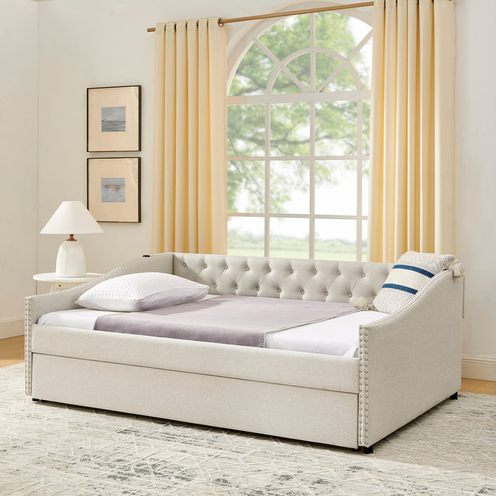 Upholstered Daybed With USB Charging & Pull Out Bed