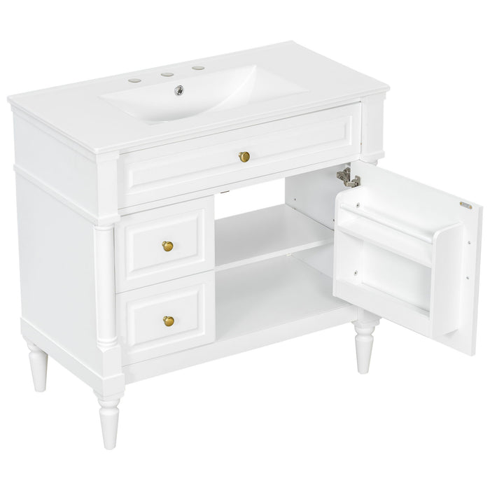 Freestanding Bathroom Vanity With Sink, Adjustable Shelf, Flip Drawer