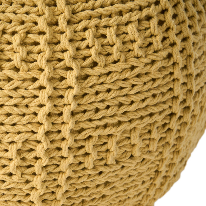 Yuny - Knitted Cotton Round Pouf With Modern Design - Yellow
