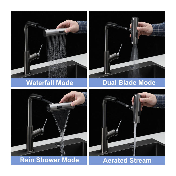 Drop-In Stainless Steel Kitchen Sink With Pull-Out Faucet And Soap Dispenser